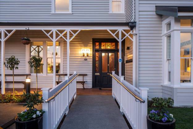 Entrance with wheelchair accessible ramp at The Vicarage Geraldine luxury hotel accommodation